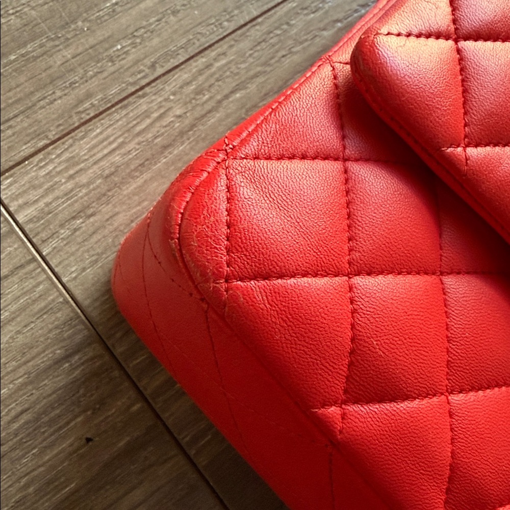CHANEL Red Lambskin Medium Classic Double Flap Silver Hardware - Picture 9 of 9